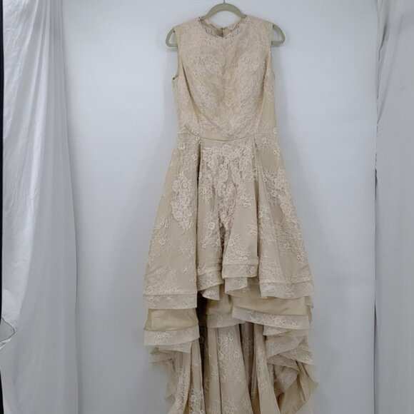 Champagne Lace Wedding Prom Elegant Dress High Low German Designer Size 10 - Picture 7 of 11